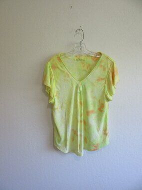 We The Free Yellow/Green/Pink Tie Dye V-Neck XL Pullover Short Sleeve Top